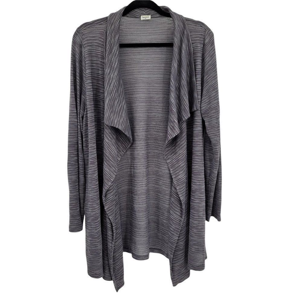Splendid Open Waterfall‎ Cardigan Lightweight Knit Gray Striped Cotton Sz 2X